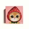 Strawberry-Head Cat (5 x 5 inches, chunky canvas) | Original by Ranilyn