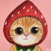Strawberry-Head Cat (5 x 5 inches, chunky canvas) | Original by Ranilyn