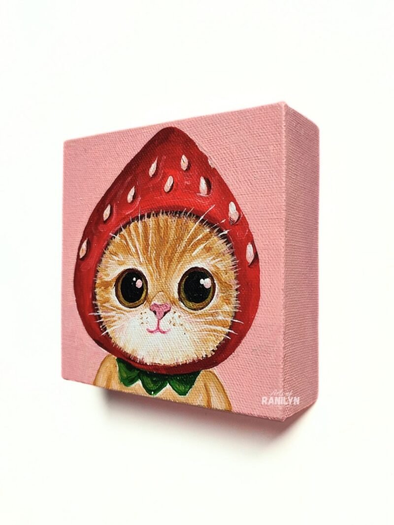 Strawberry-Head Cat (5 x 5 inches, chunky canvas) | Original by Ranilyn
