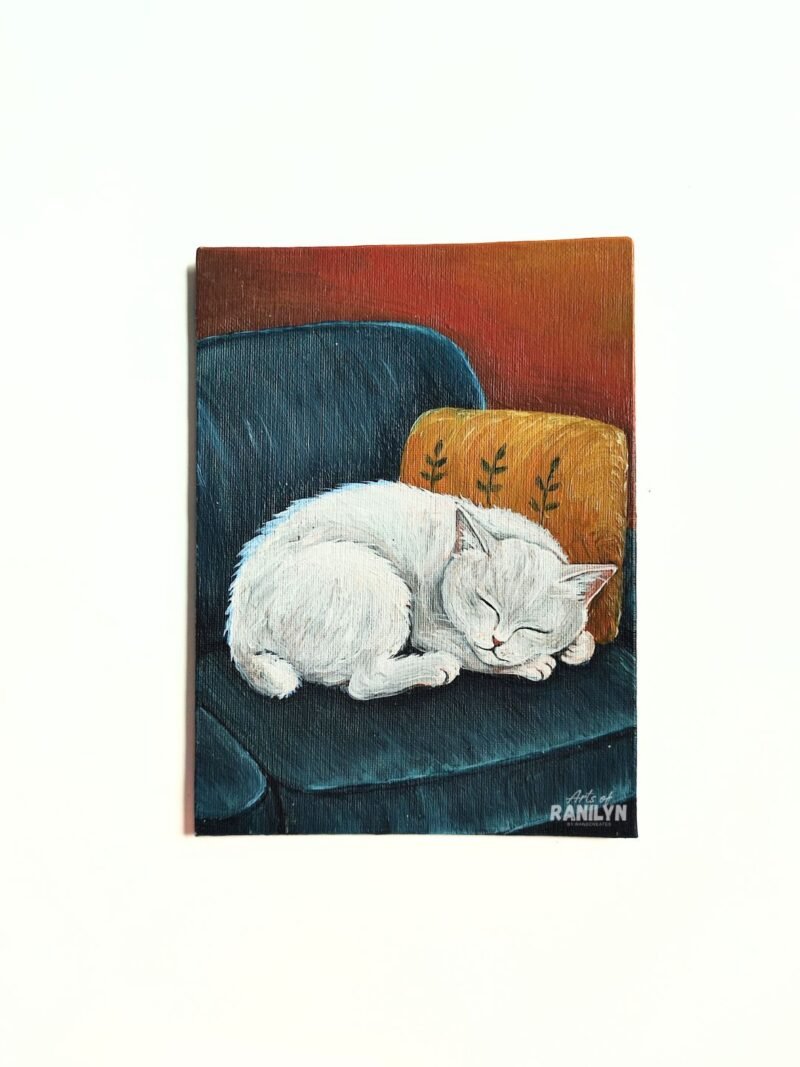 resting white cat original 1 Resting White Cat (6 x 8 inches, canvas panel) | Original by Ranilyn