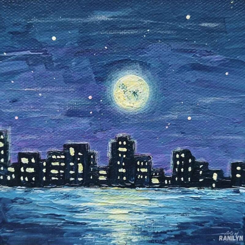 Sa Ilalim ng Buwan I (5 x 5 inches, chunky canvas) | Original by Ranilyn